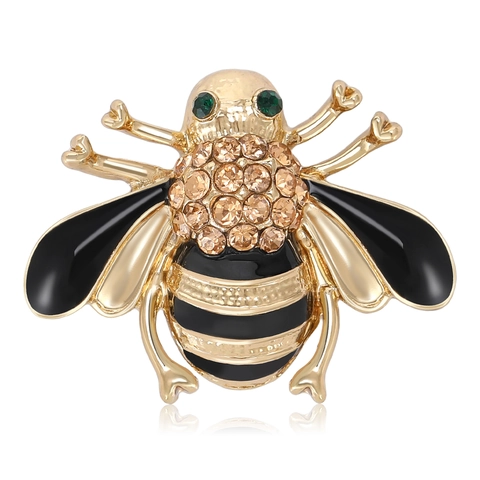 Spilla a Forma di Ape in Lega di Oro Vintage con Strass per Donna Uomo Moda Smalto Insetto Animale Spilla da Bavero per Vestito Cappotto Decorazione