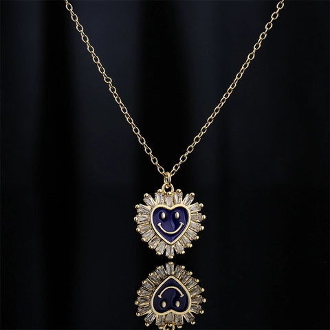 Smile Face Hart Hanger Ketting Koper Zirkoon Emaille Sieraden Voor Vrouwen Trendy Leuk Cadeau