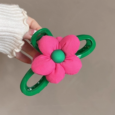 Grande Molletta Per Capelli A Fiore Base In Plastica Con Tessuto Stereoscopico 3D Floreale Pinza Per Donne Elegante Accessorio Estivo