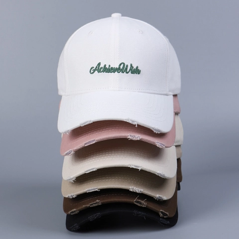Baumwolle Baseballkappe Distressed Abgenutzter Rand Stickerei Buchstabe Verstellbar Sonnenhut Unisex