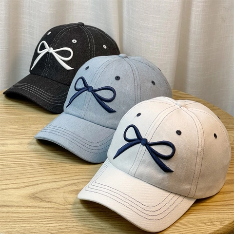 Cappellino Da Baseball In Denim Da Donna Con Ricamo A Fiocco Protezione Solare Regolabile Stile Coreano Cappello Casual