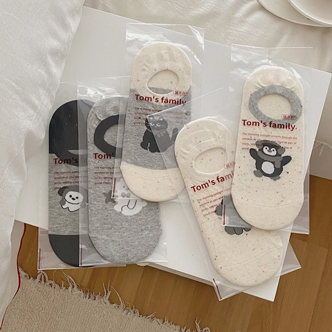 Chaussettes Invisibles Femmes Coton Respirant Antidérapant Motif Animal Dessin Animé Mignon Coupe Basse Style Japonais