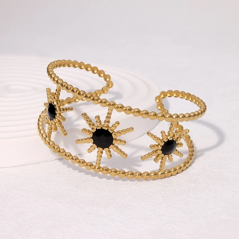 Vintage Edelstahl Sonnenblume Manschette Armreif Für Damen 18K Vergoldet Hohl Emaille Armband Geometrisch