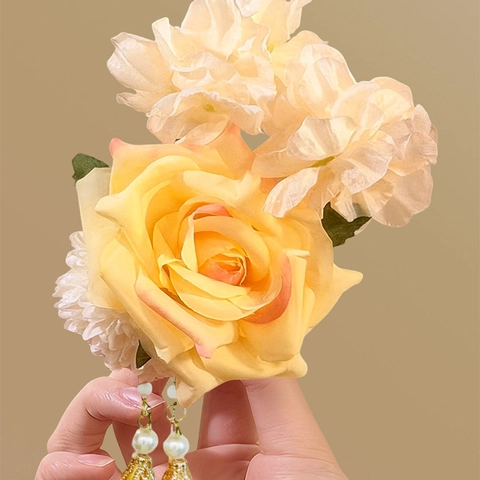 Molletta Per Capelli Fiore In Tessuto Rosa Nappa Fatta A Mano Perla Artificial Stile Cinese Fermaglio A Becco D'anatra Elegante Per Donne