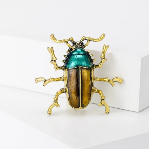 Broche Scarabée Vintage Alliage Émail Épingle Insecte Pour Femme Accessoires De Mode Vêtements Coloré Ton Or