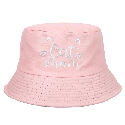 Cotton Bucket Hat With Cat Mom Embroidery Cat Ears Pattern Breathable Sunshade Casual Sun Hat For Women