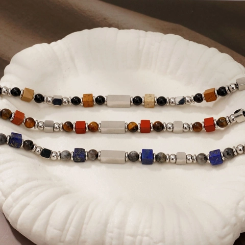 Natural Gemstone Beaded Bracelet With Stainless Steel For Men Modern Minimalist Adjustable High-End Jewelry Gift