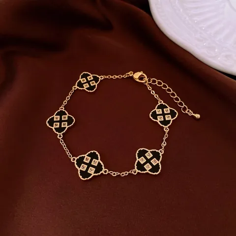 Bracciale E Orecchini Quadrifoglio Rame Zircone Placcato Oro Vintage Elegante Per Donna Con Silver Earring Post