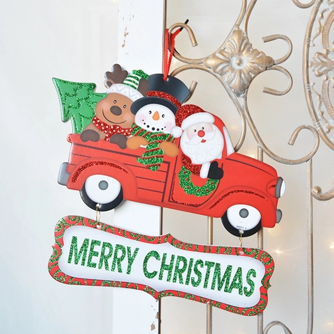 Christmas Hanging Ornament Door Sign Glitter Paper Foam Santa Claus Snowman Reindeer Festive Home Window Wall Decoration