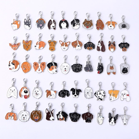 Dog Breed Head Pendant Keychain Alloy Enamel Animal Charm With Lobster Clasp For Bag Pet Collar DIY Accessories