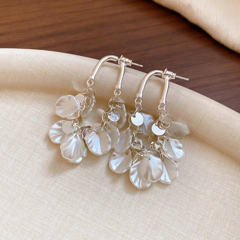 Orecchini Pendenti Eleganti Con Petali Di Fiori Con Perno In Argento Perla Artificial Sintetica Nappa A Strati Gioielli Da Donna