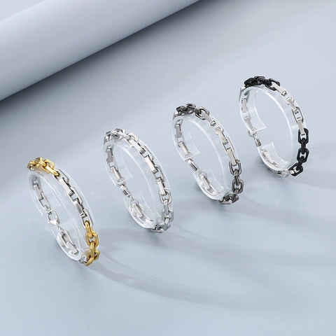 Bracciale A Catena Con Maglie Rettangolari Geometriche In Acciaio Inossidabile Da Uomo Punk Industriale Hip Hop