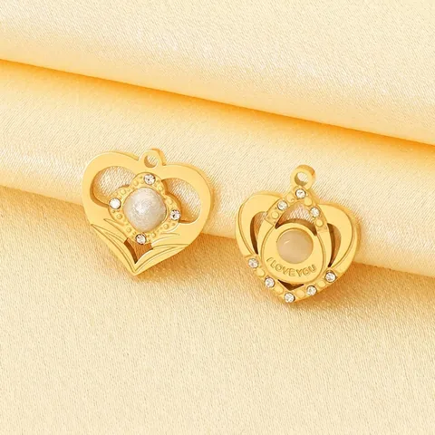 Ciondolo Cuore Acciaio Inossidabile Placcato Oro Zircone Occhio Di Gatto Ti Amo Inciso Accessorio Gioielli DIY