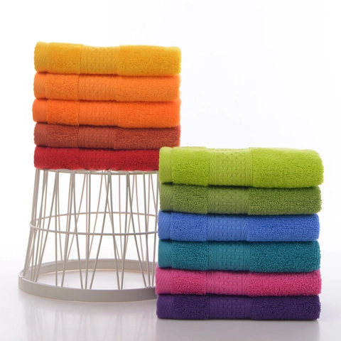 Cotton Square Face Towel Highly Absorbent Soft Loop Pile Washcloth Solid Color Dobby Border Household Bathroom Daily Use