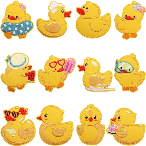 Cartoon Gelbe Ente Stickerei Patches Süße Tier Aufbügeln Aufnähen Applikation Für Kinderkleidung DIY Deko Stoff