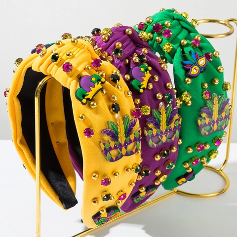 Cerchietto per Capelli Mardi Gras Carnival in Stile Occidentale Rivestito in Tessuto con Perline Strass Maschera Corona Accessori Festa Donna