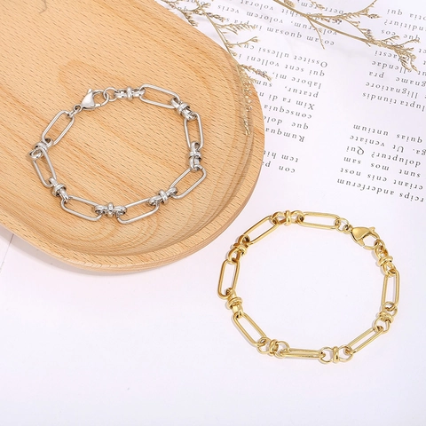 Paperclip Chain Bracelet Stainless Steel 18K Gold Plated Minimalist Geometric Jewelry Fashion Gift Men Women
