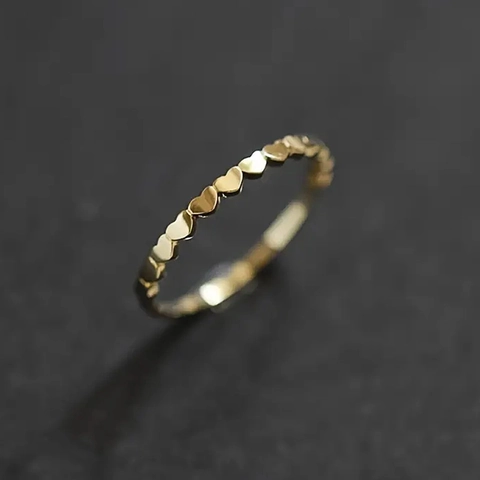 Women Copper Heart Eternity Band Ring Gold Plated Minimalist Stackable Jewelry Romantic Gift For Daily Wear