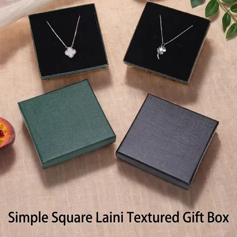 Caja Regalo Joyería Cuadrada Cartón Papel Texturizado Con Forro Terciopelo Para Collar Anillo Almacenamiento Embalaje Simple Elegante
