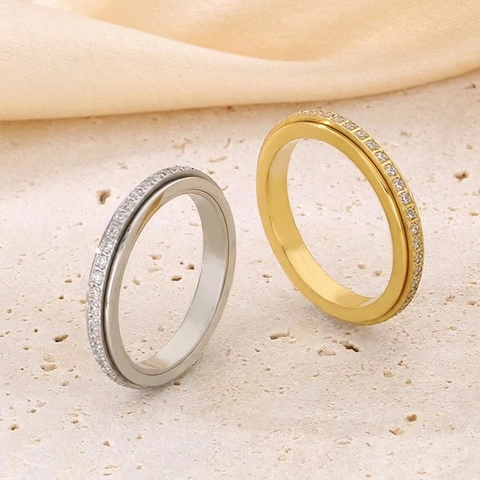 316L Roestvrijstalen Eternity Spinner Ring Met Een Rij Zirkonia Strass Draaibare Minimalistische Sieraden Voor Dames