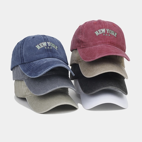 Gorra De Béisbol De Algodón Lavado Vintage Bordada New York USA Protección Solar Sombrero Ajustable