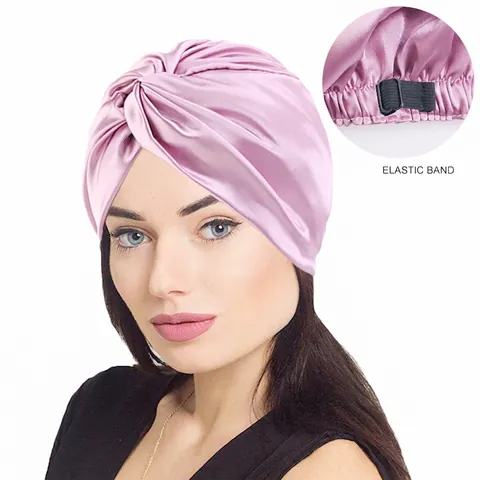 Gorro De Dormir De Satén De Doble Capa Para Mujer Ajustable Banda Elástica Nudo Cruzado Turbante Cuidado Del Cabello