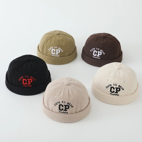 Kinderen Docker Hoed Randloze Pet Corduroy Gebreid Letter Borduurwerk Verstelbaar Streetwear Voor Peuters Jongens