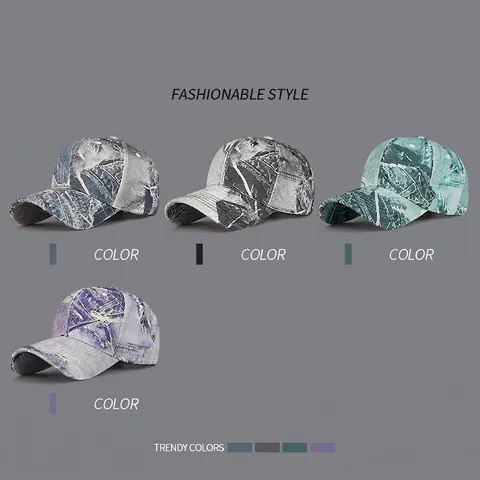 Casquette De Baseball Vintage Distressed En Coton Camouflage Acid Wash Protection Solaire Chapeau Réglable Unisexe