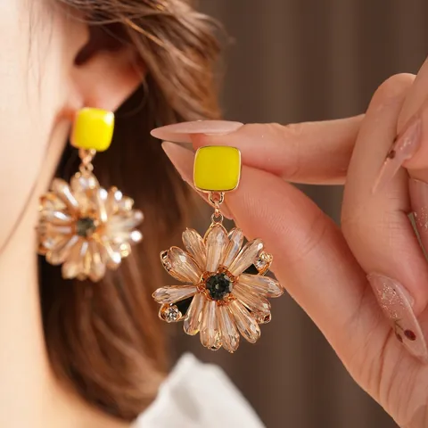Blumen Tropfenohrringe Mit 925 Sterling Silber Ohrstecker Glas Kristall Sonnenblume Vintage Schmuck Für Frauen