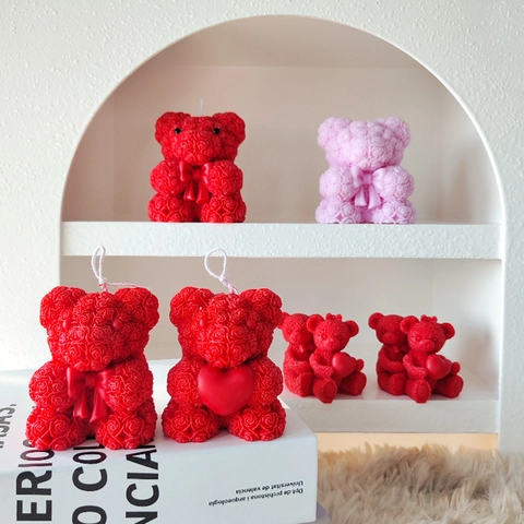 Rose Bear Scented Candle Soy Wax Blend Romantic Valentine Day Gift Heart Shape Home Decor Fragrance Ornament Red