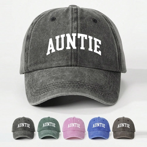 Honkbalpet Gewassen Polyester Auntie Letterprint Verstelbaar Zonbescherming Outdoor Vintage Stijl Vrouwen