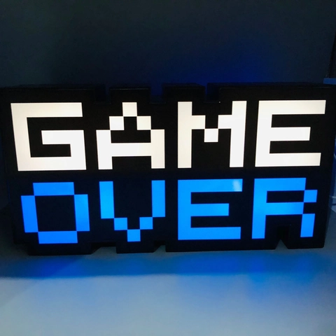 Veilleuse Pixel Game Over Réactive Au Son Huit Bits Changement Couleur LED Lampe USB Décoration Bureau Retro Gaming