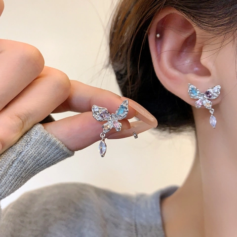 Elegant Artificial Pearl Earrings With 925 Sterling Silver Earring Post Alloy Zircon Butterfly Flower Studs For Women Jewelry