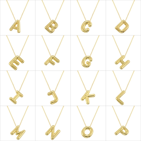 Collar Con Letra De Globo Puffy Cobre Colgante De Inicial 3D Cadena De Caja Joyería Minimalista De Moda Regalo Para Mujeres
