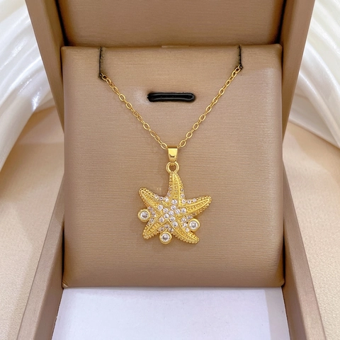 Collana Con Ciondolo Stella Marina Catena In Acciaio Inossidabile E Ottone Zirconia Cubica Gioielli Clavicola Per Donna