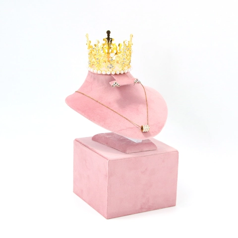Soporte De Exhibición De Collar De Terciopelo Rosa Busto De Joyería Organizador De Colgante Soporte De Escritorio Elegante