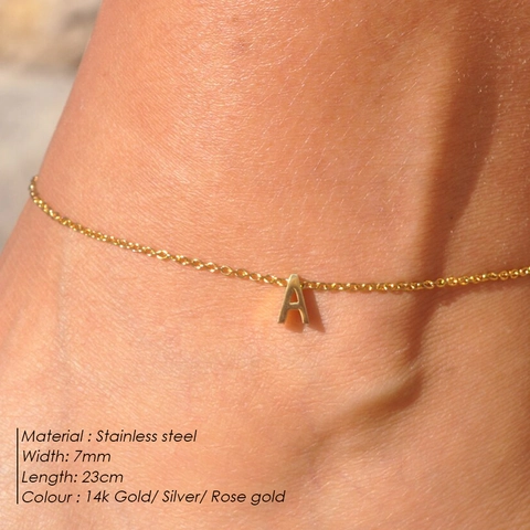 Personalized Stainless Steel Initial Alphabet Anklet For Women 14K Gold Plated Adjustable DIY Letter Beach Foot Jewelry