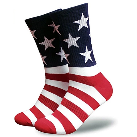American Flag Mid Calf Crew Socks Combed Cotton Breathable Independence Day Stars Stripes Patriotic Novelty Unisex