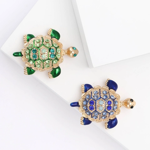 Vintage Cute Alloy Rhinestone Turtle Brooch Enamel Animal Lapel Pin For Women Men Creative Clothing Jewelry Decoration Accessory