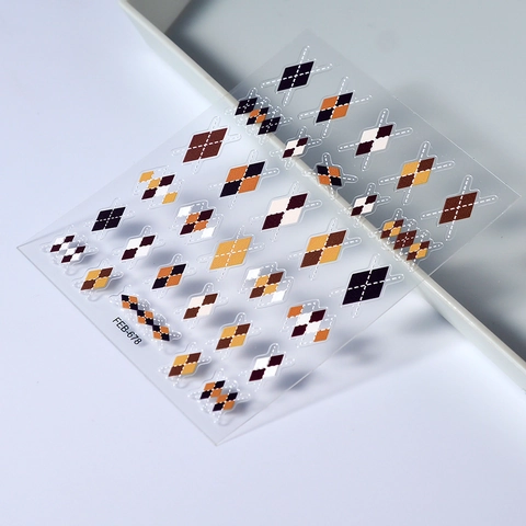 5D Embossed Argyle Plaid Nail Stickers Waterproof Self Adhesive Manicure Decals For Women Fashion Nail Art Decoration