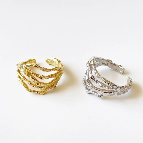 Anello Regolabile Con Texture Di Lava Fusa Irregolare Argento Sterling 925 Gioielli Da Dito Aperti Estetici Per Donna