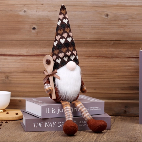 Gnomos De Navidad Tema Café Muñecas Sin Rostro De Felpa Tejida Adornos Con Cuchara De Madera Patrón Corazón Decoración Festiva