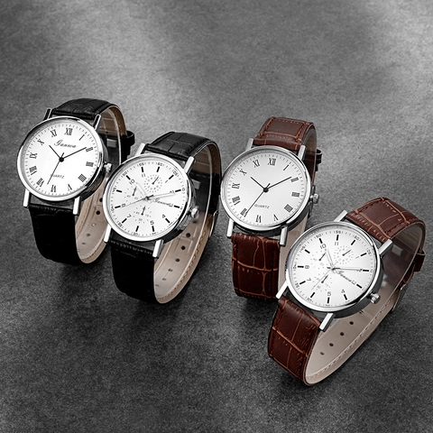 Men Quartz Watch Minimalist Business Casual Analog Wristwatch Alloy Case Faux Leather Strap Classic Roman Numeral Dial