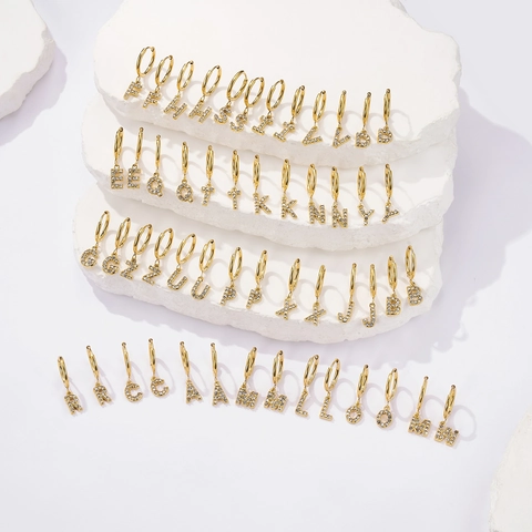 Stainless Steel Gold Pave Rhinestone Alphabet Letter Hoop Earrings For Women Personalized Initial A-Z Pendant Drop Earrings