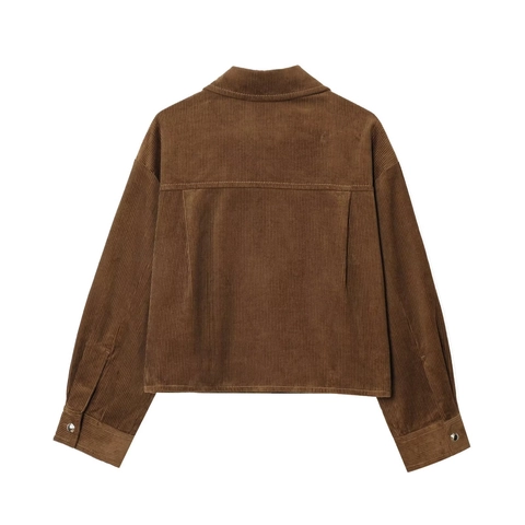 Women Retro Corduroy Jacket Loose Fit Lapel Long Sleeve Single Breasted Outwear With Pockets Solid Color Streetwear Coat