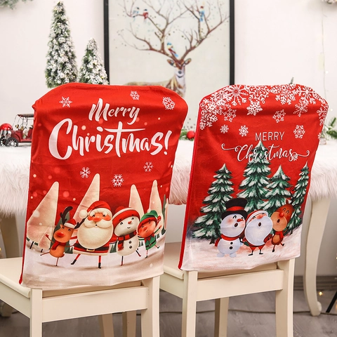 Coprisedia Rossi Natalizi Babbo Natale Pupazzo di Neve Renna Elfo Tessuto Stampato Coprisedili per Festa di Natale Casa Cucina Decor