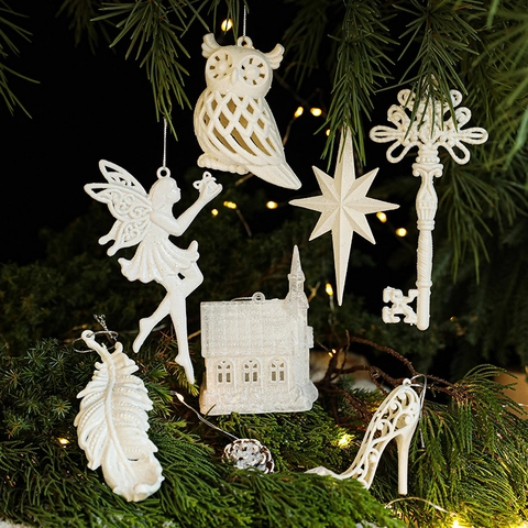 Ornamenti Da Appendere Per Albero Di Natale Plastica Bianca Glitterata Decorazione Festiva Per Festa Invernale Casa