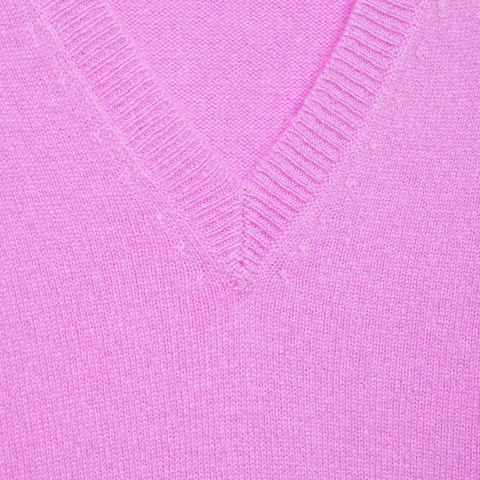 Suéter De Punto Con Cuello En V Para Mujer Ajuste Holgado Manga Larga Puños Acanalados Suave Casual Magenta