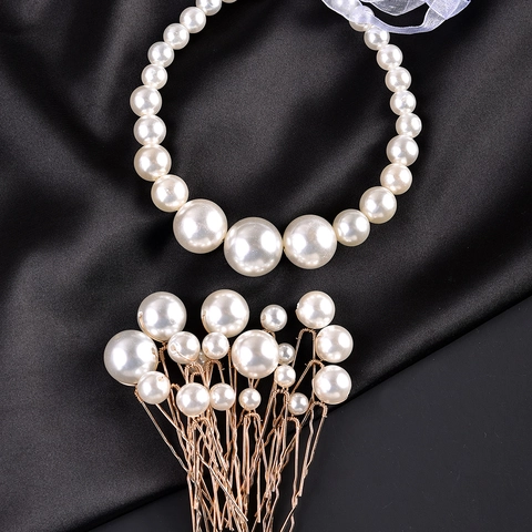 Eleganter Weißer Künstliche Perlen Haarreif Und Haarnadel Schmuck Mit Band Für Braut Hochzeit Floral Haarschmuck Für Frauen Mädchen