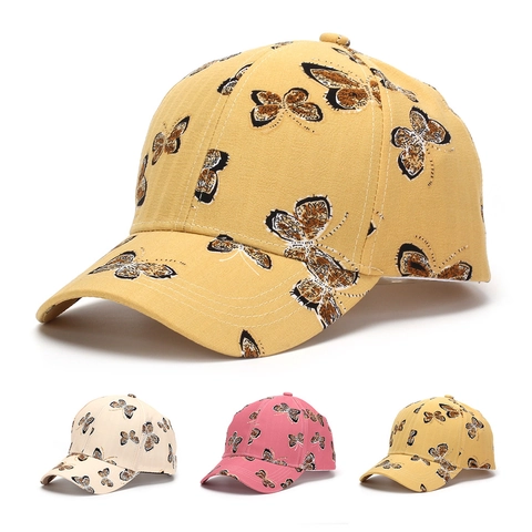 Butterfly Print Baseball Cap Polyester Adjustable Metal Buckle Curved Brim Sun Hat Women Outdoor Casual Fashion